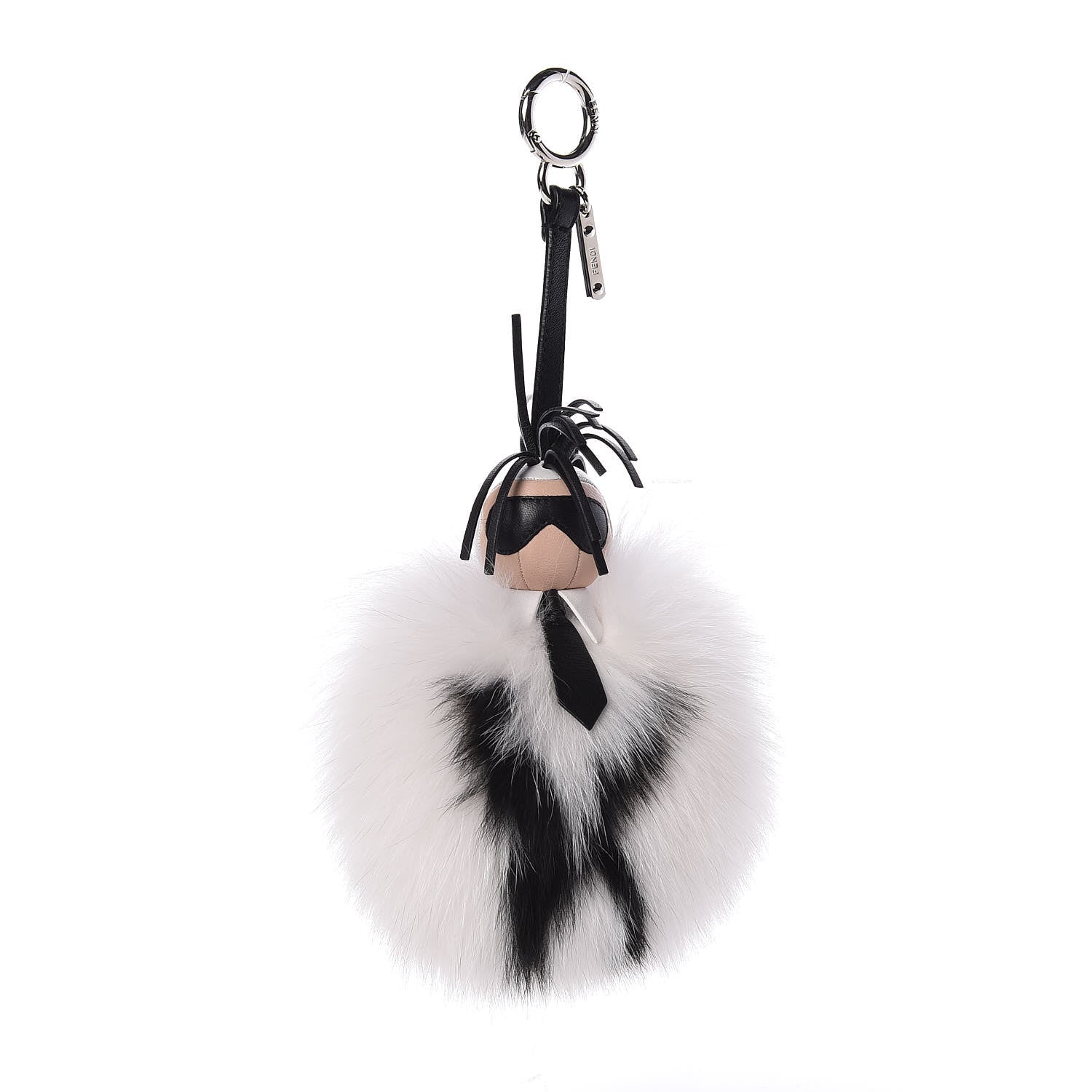 Fendi Lambskin Fox Fur Super Karlito Pom Pom Bag Charm Black White 1 of 4