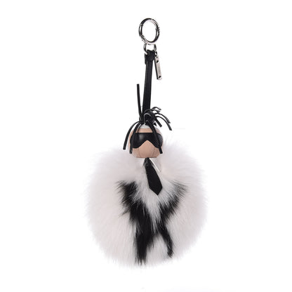 Fendi Lambskin Fox Fur Super Karlito Pom Pom Bag Charm Black White 1 of 4