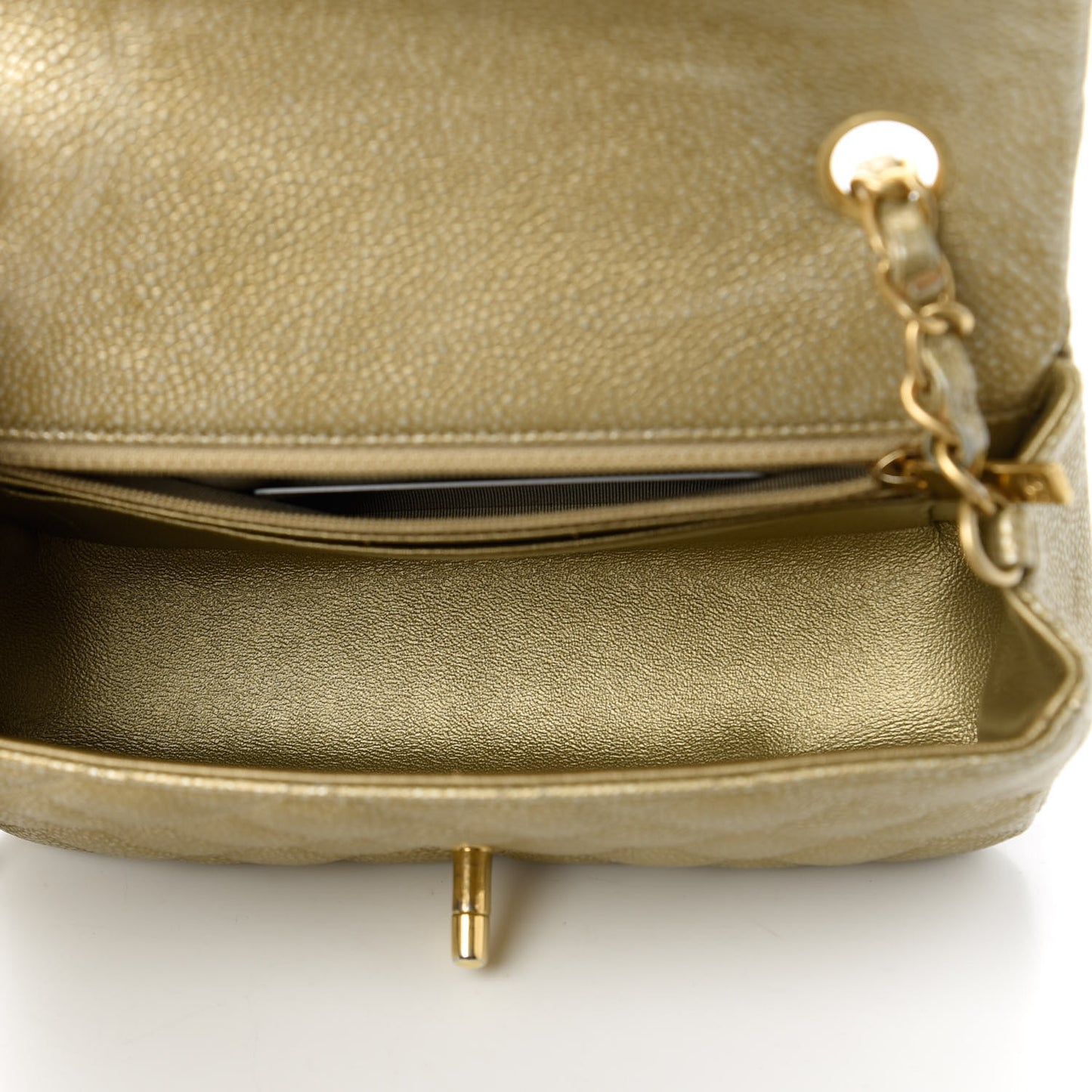 Metallic Caviar Quilted Mini Rectangular Flap Gold
