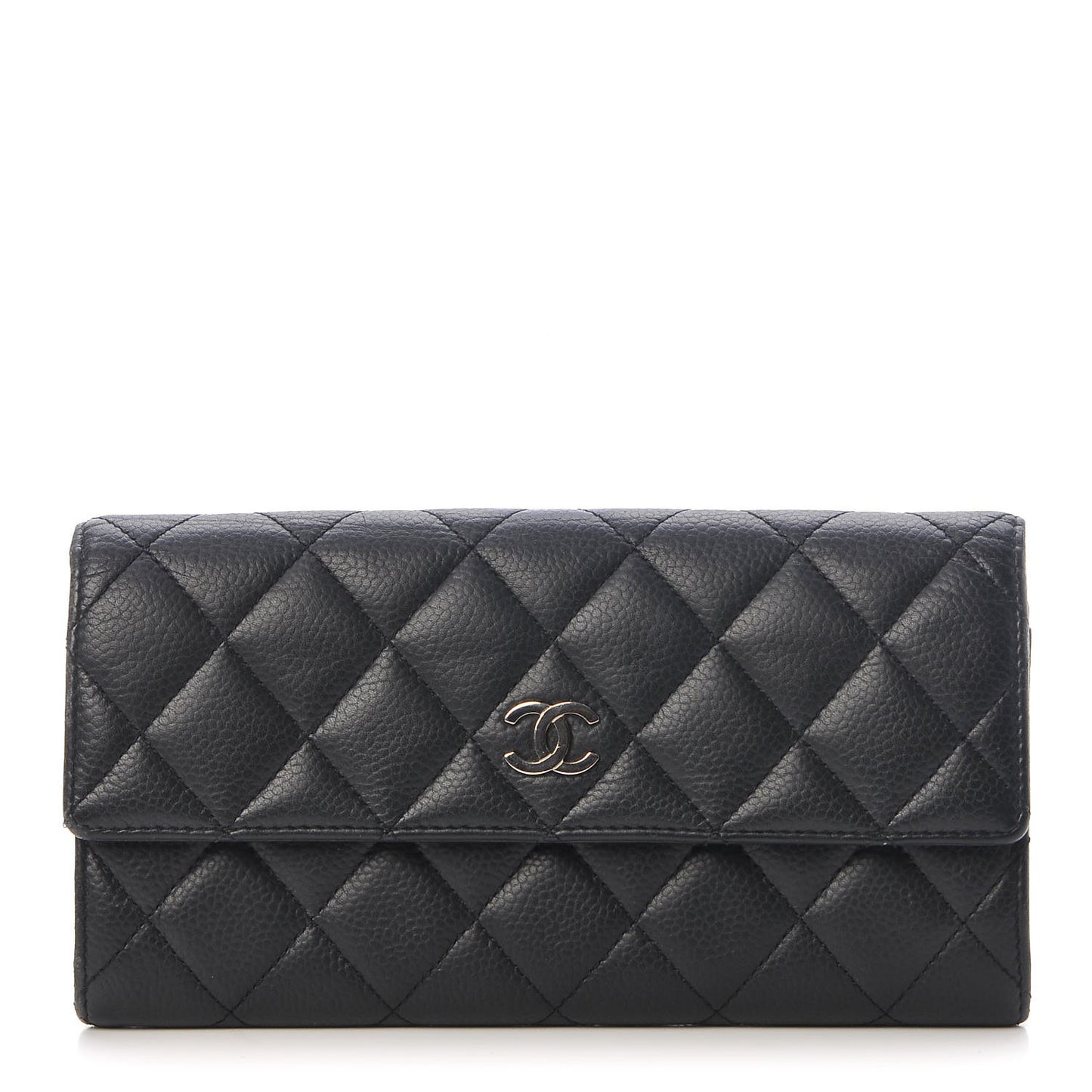 Caviar Quilted Large Gusset Flap Wallet Black