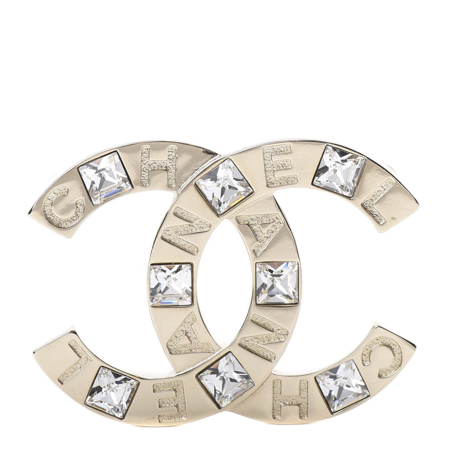 Chanel Baguette Crystal Logo CC Brooch Gold 1 of 5