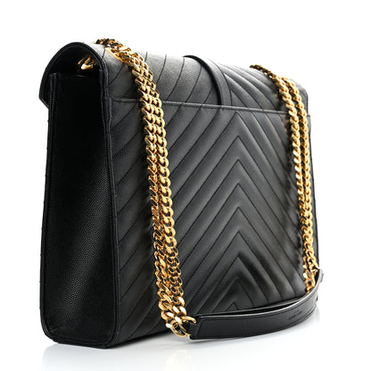 Saint Laurent Grain De Poudre Matelasse Chevron Large Monogram Satchel Black 3 of 14