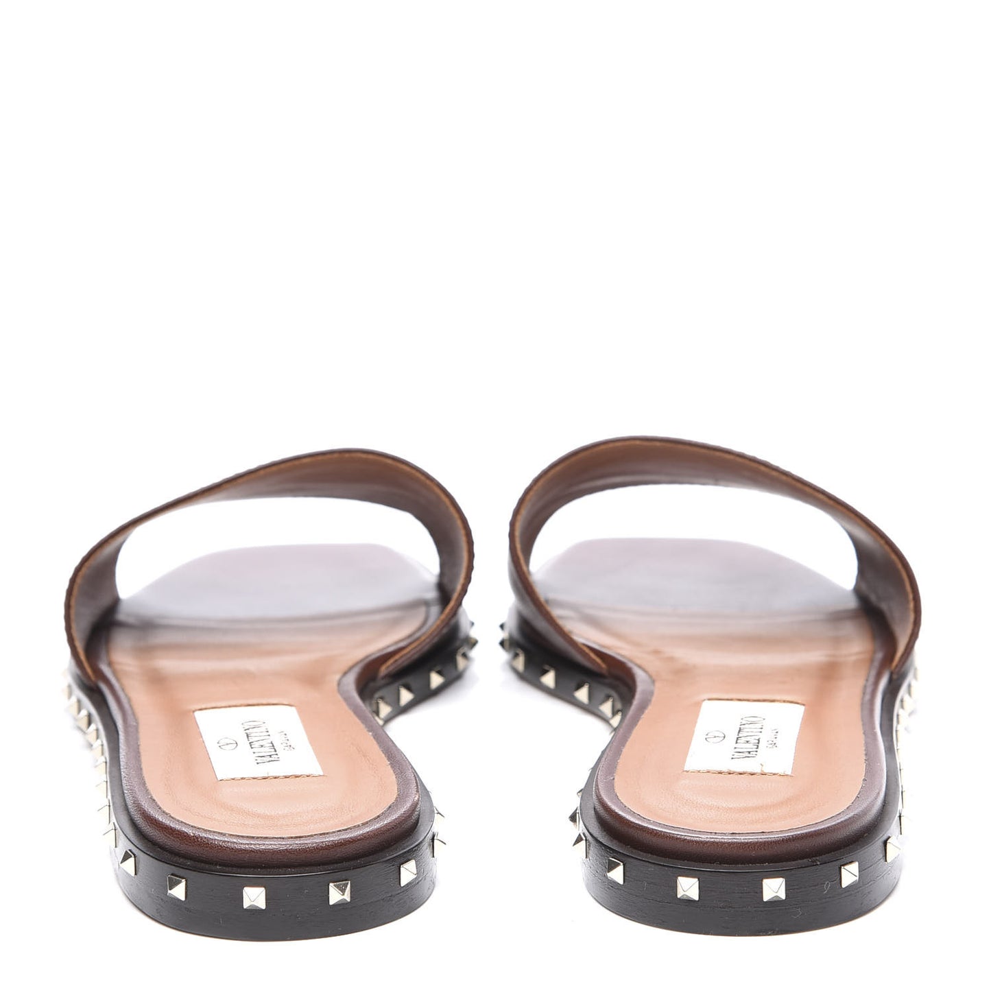 Nappa Soul Rockstud Flat Slide Sandals 36 Brown