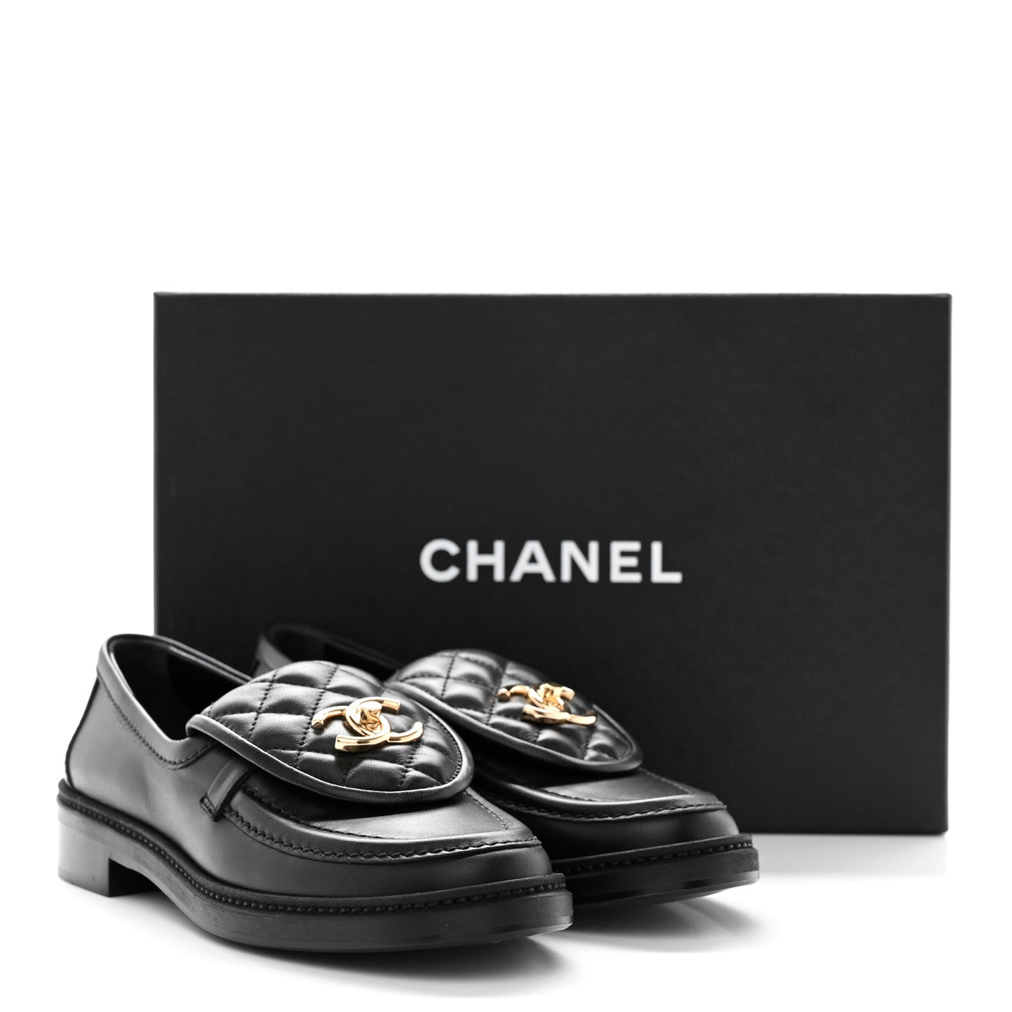Lambskin Quilted CC Turnlock Loafers 37 Black