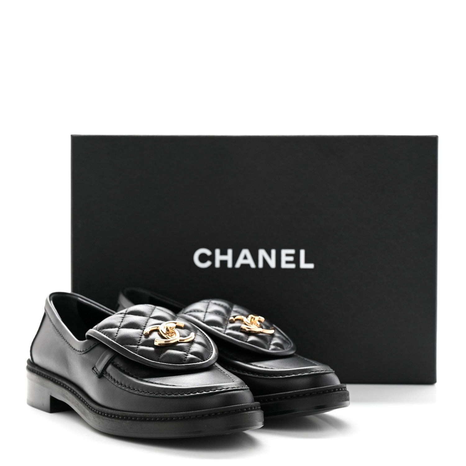 Chanel Lambskin Quilted CC Turnlock Loafers 37 Black 9 of 9