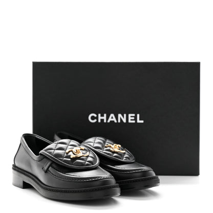 Chanel Lambskin Quilted CC Turnlock Loafers 37 Black 9 of 9