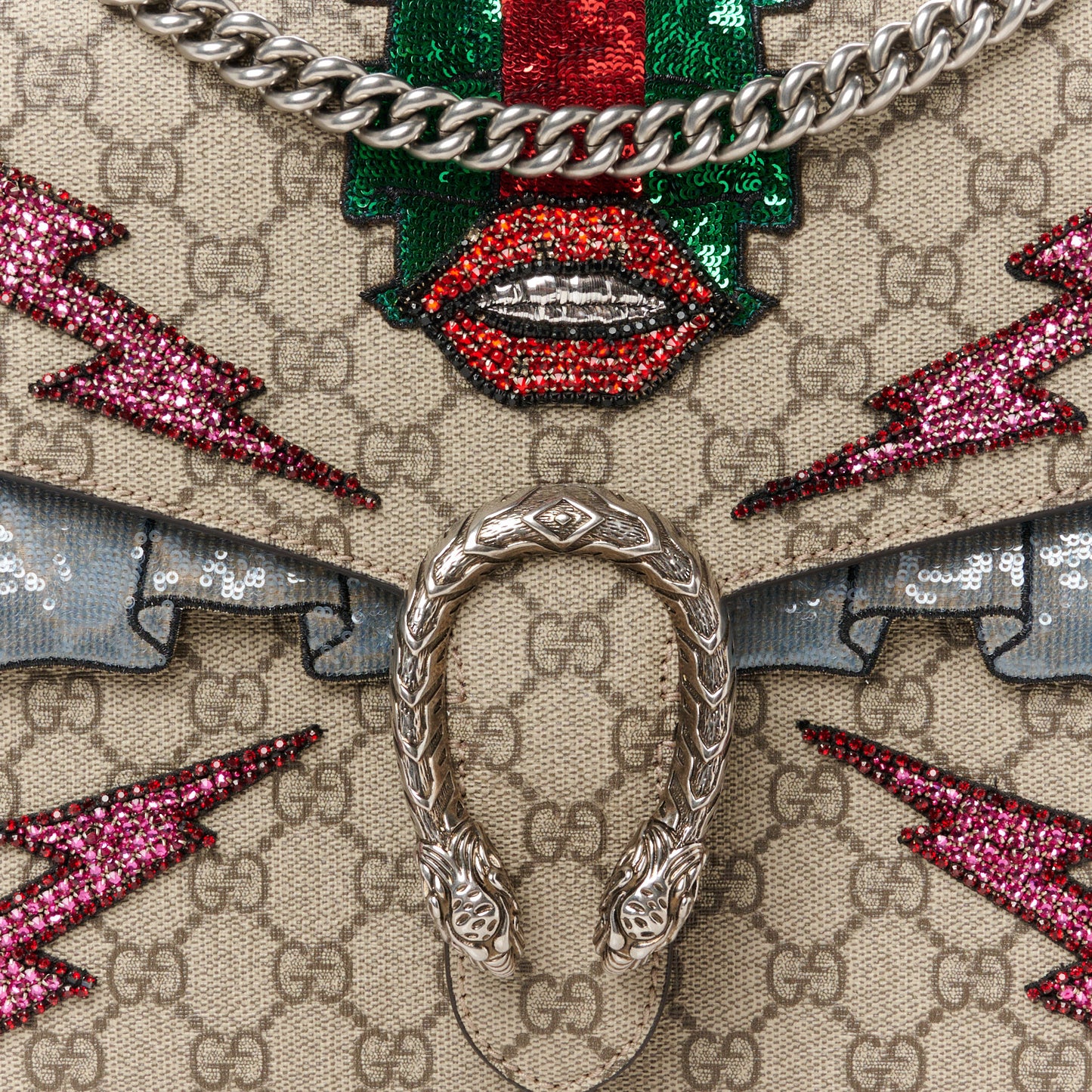 GG Supreme Monogram Lightning Embroidered Medium Dionysus Shoulder Bag Beige