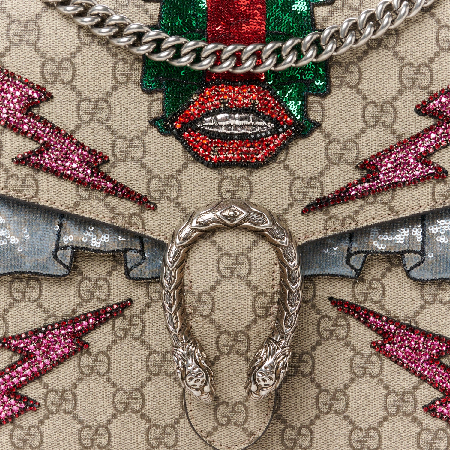 Gucci GG Supreme Monogram Lightning Embroidered Medium Dionysus Shoulder Bag Beige 8 of 12