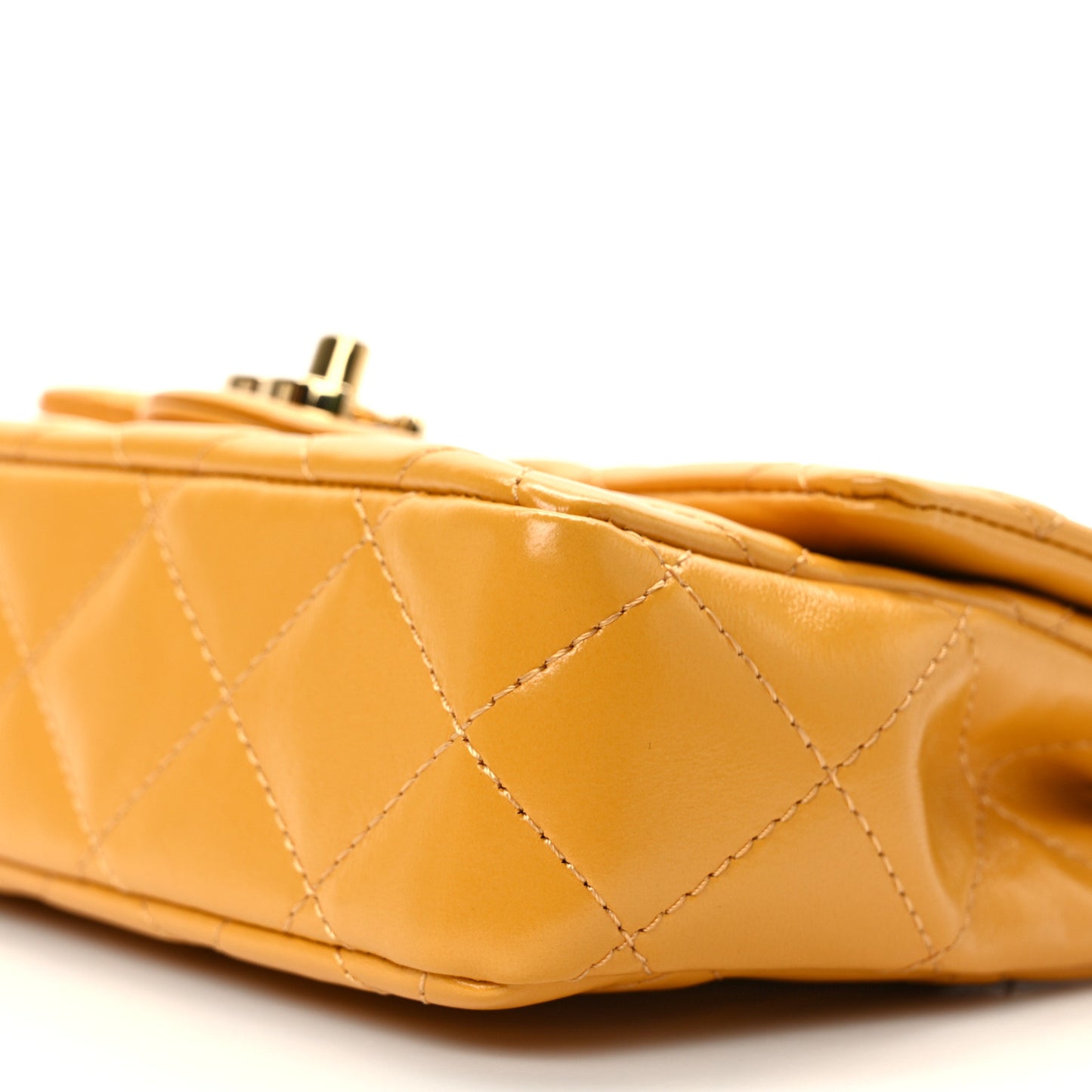 Shiny Lambskin Quilted Golden Links Top Handle Flap Yellow