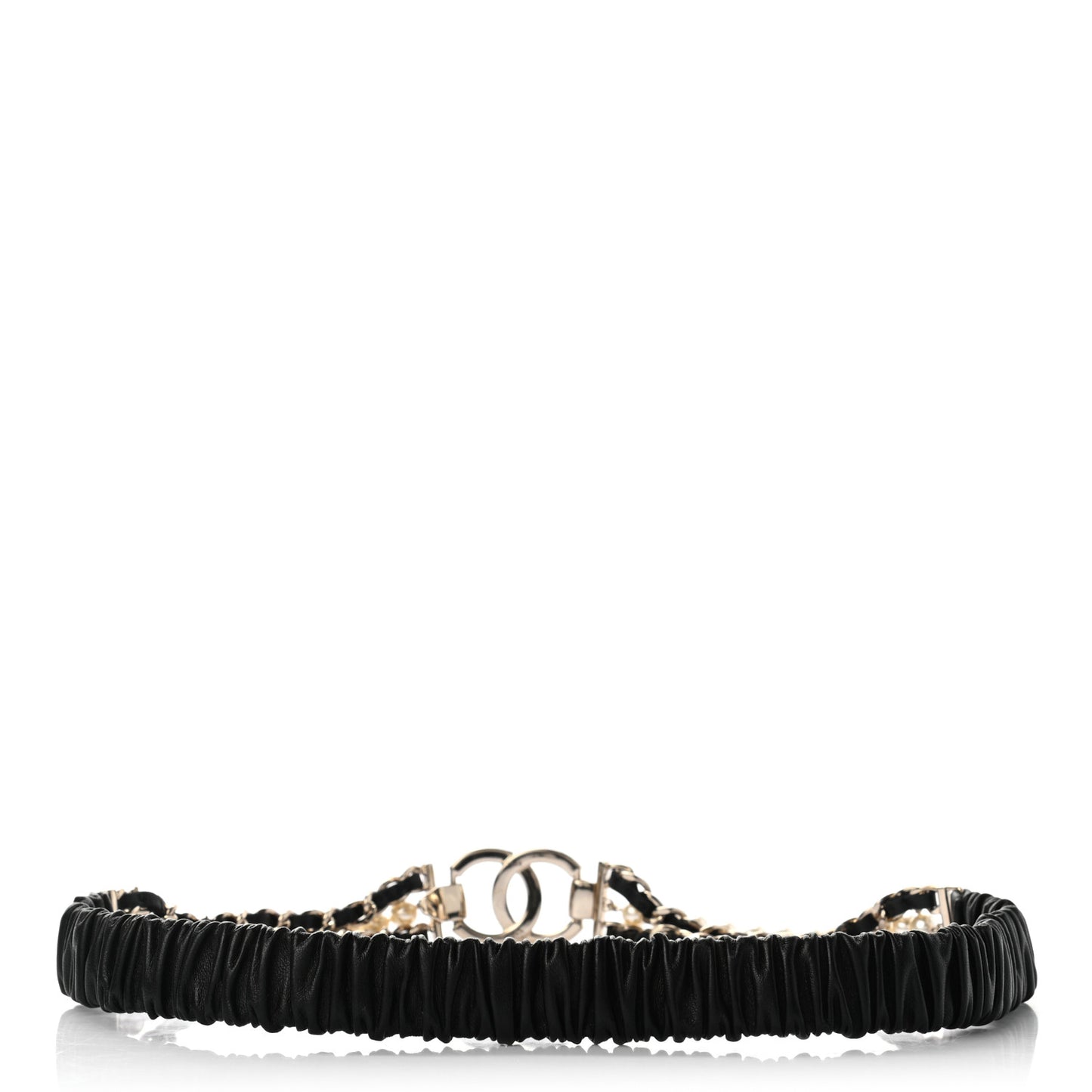 Lambskin CC Pearl Chain Belt 70 28 Black