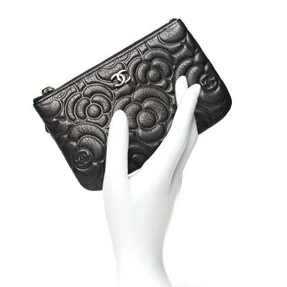Chanel Goatskin Camellia Embossed Cosmetic Pouch Anthracite 2 of 11