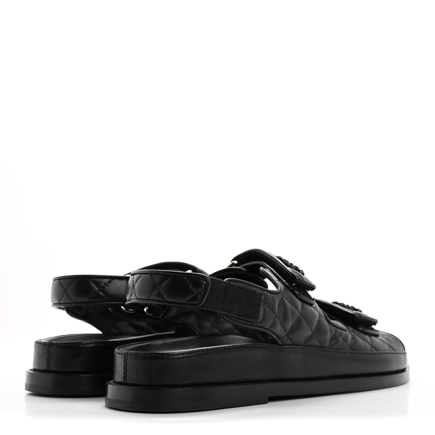 Lambskin Quilted Velcro Dad Sandals 39 So Black