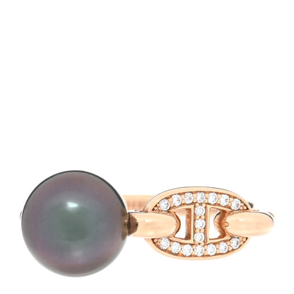 Hermes 18K Rose Gold Diamond Tahitian Pearl Albertine Ring 51 5.75 1 of 5