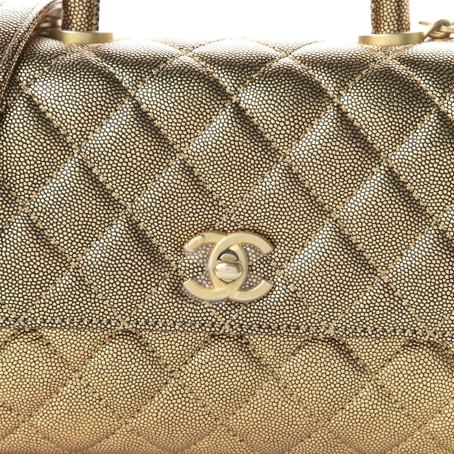 Metallic Caviar Quilted Mini Coco Handle Flap Gold