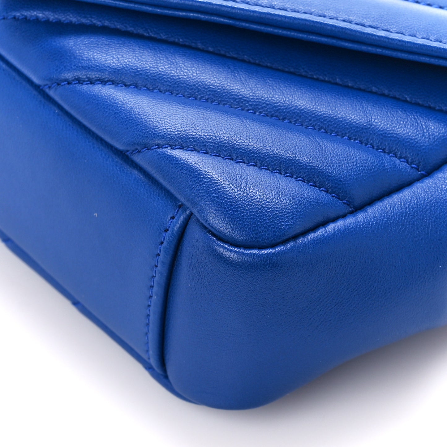 Sheepskin Matelasse Chevron Monogram Classic Baby Chain Bag Blue Majorelle