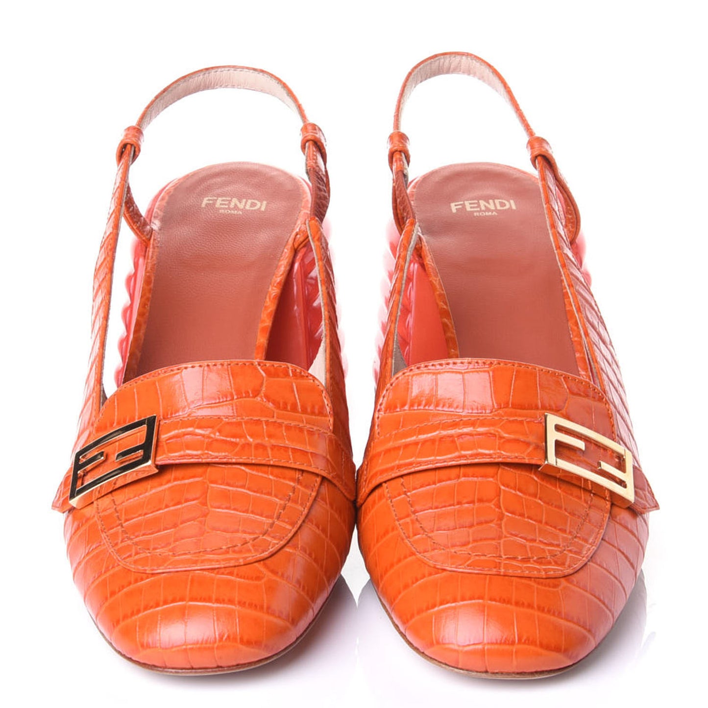 Calfskin Crocodile Embossed Promenade Slingback Loafer Pumps 37.5 Rust
