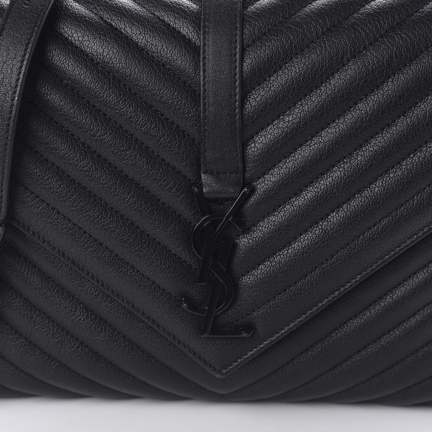 Sheepskin Matelasse Chevron Monogram Monochrome Large College Satchel Black