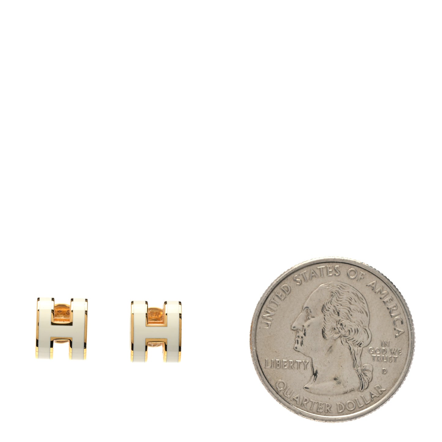 Gold Lacquered Mini Pop H Earrings White