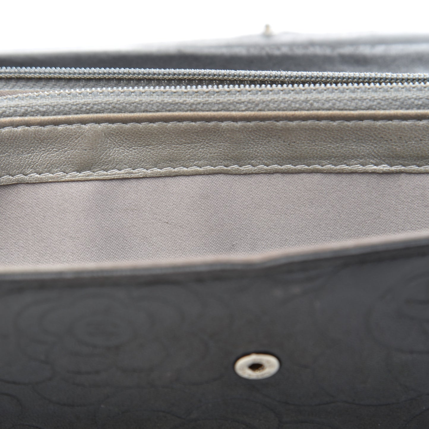 Lambskin Camellia Embossed Large Gusset Flap Wallet Black