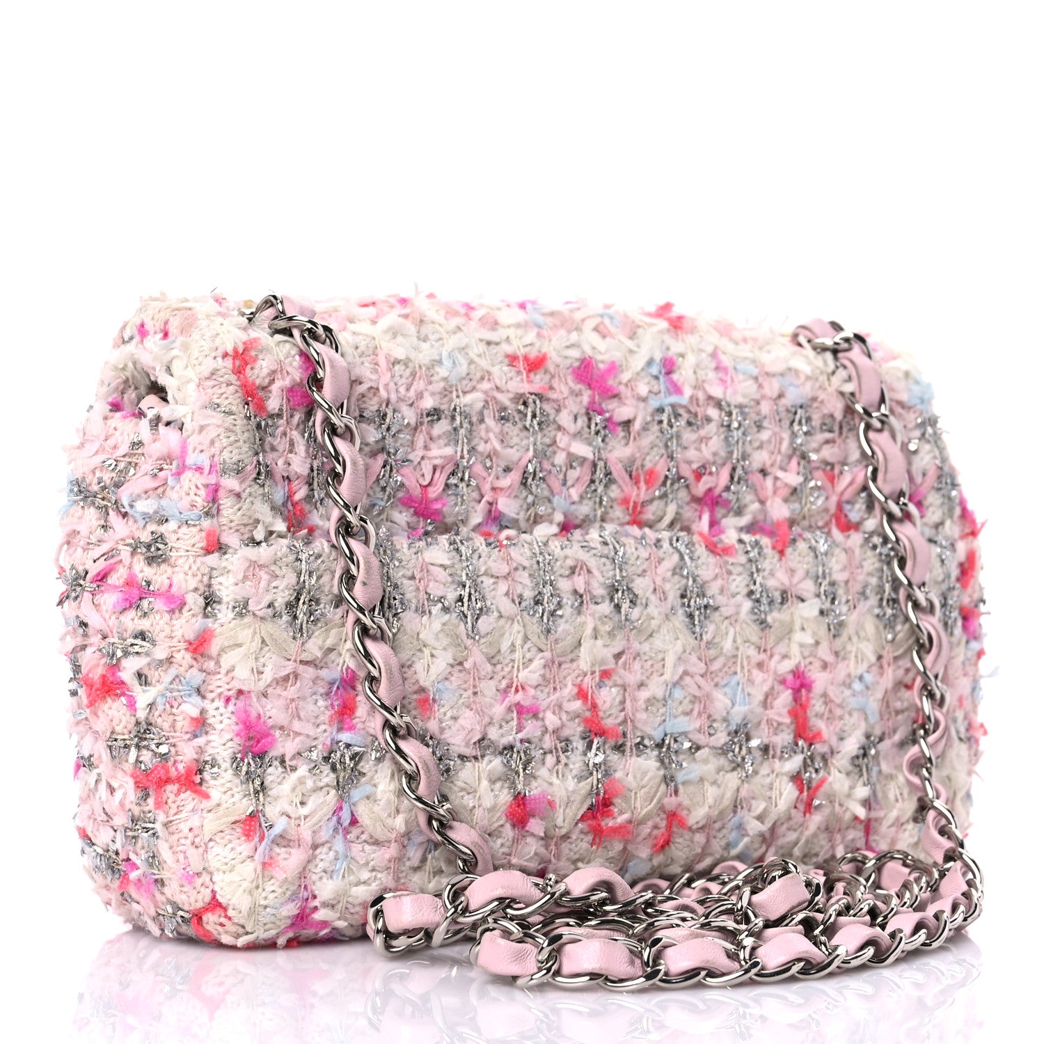 Chanel Tweed Quilted Mini Rectangular Flap Light Pink Silver Blue 3 of 12