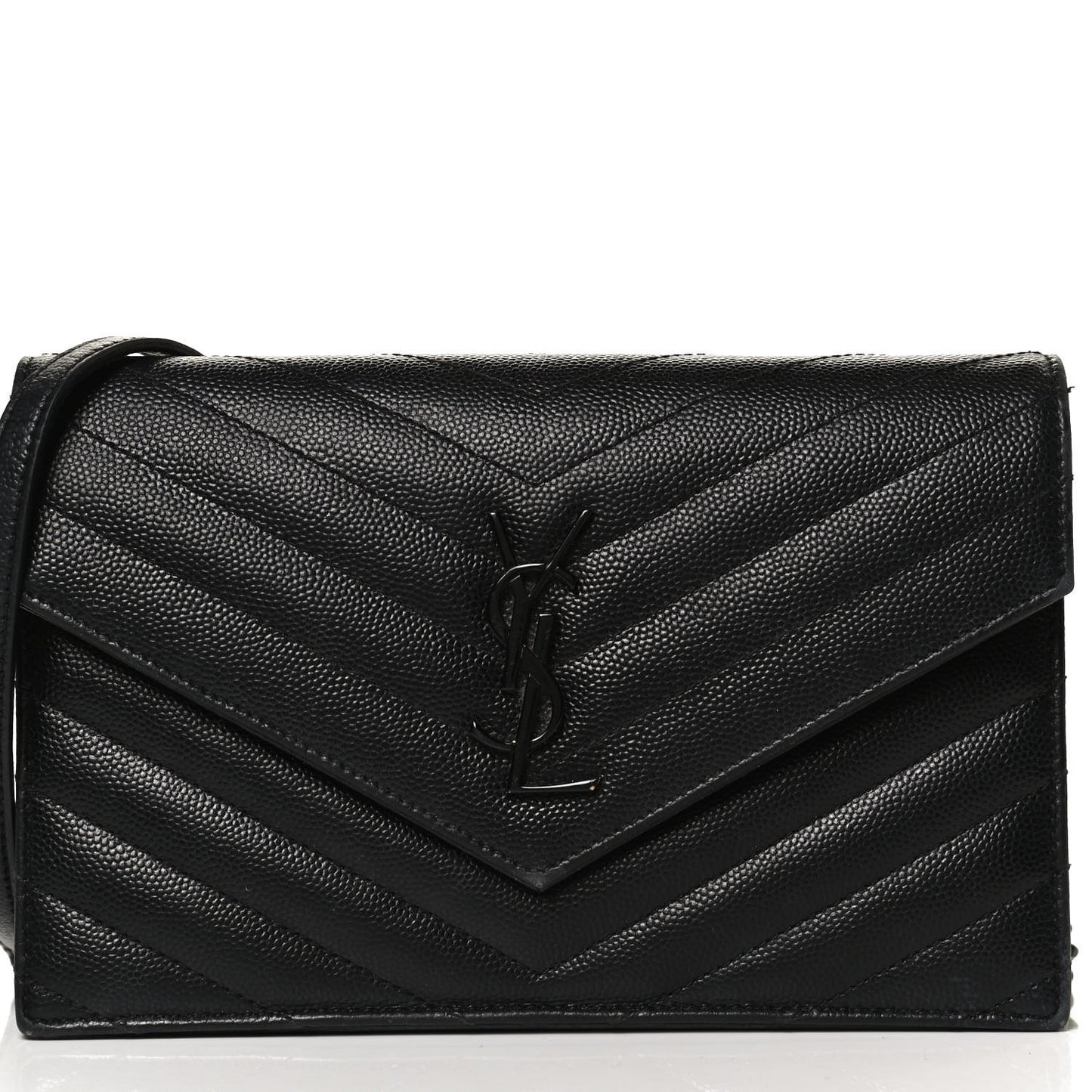 Grain De Poudre Matelasse Chevron Monogram Envelope Chain Wallet Black
