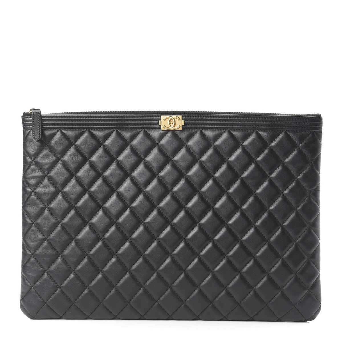 Lambskin Quilted Large Boy Cosmetic Case Black