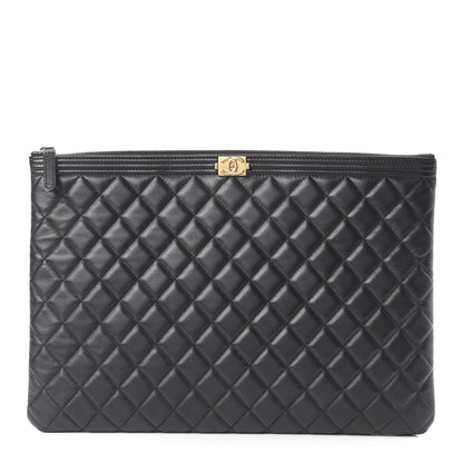 Chanel Lambskin Quilted Large Boy Cosmetic Case Black 1 of 9