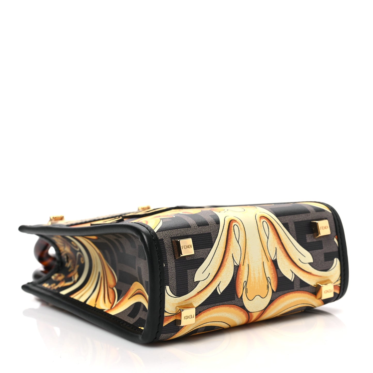 X VERSACE Vitello King Catalan Mirror Plexiglass Fendace FF Baroque Logo Mini Fendi Sunshine Shopper Tote Black Gold
