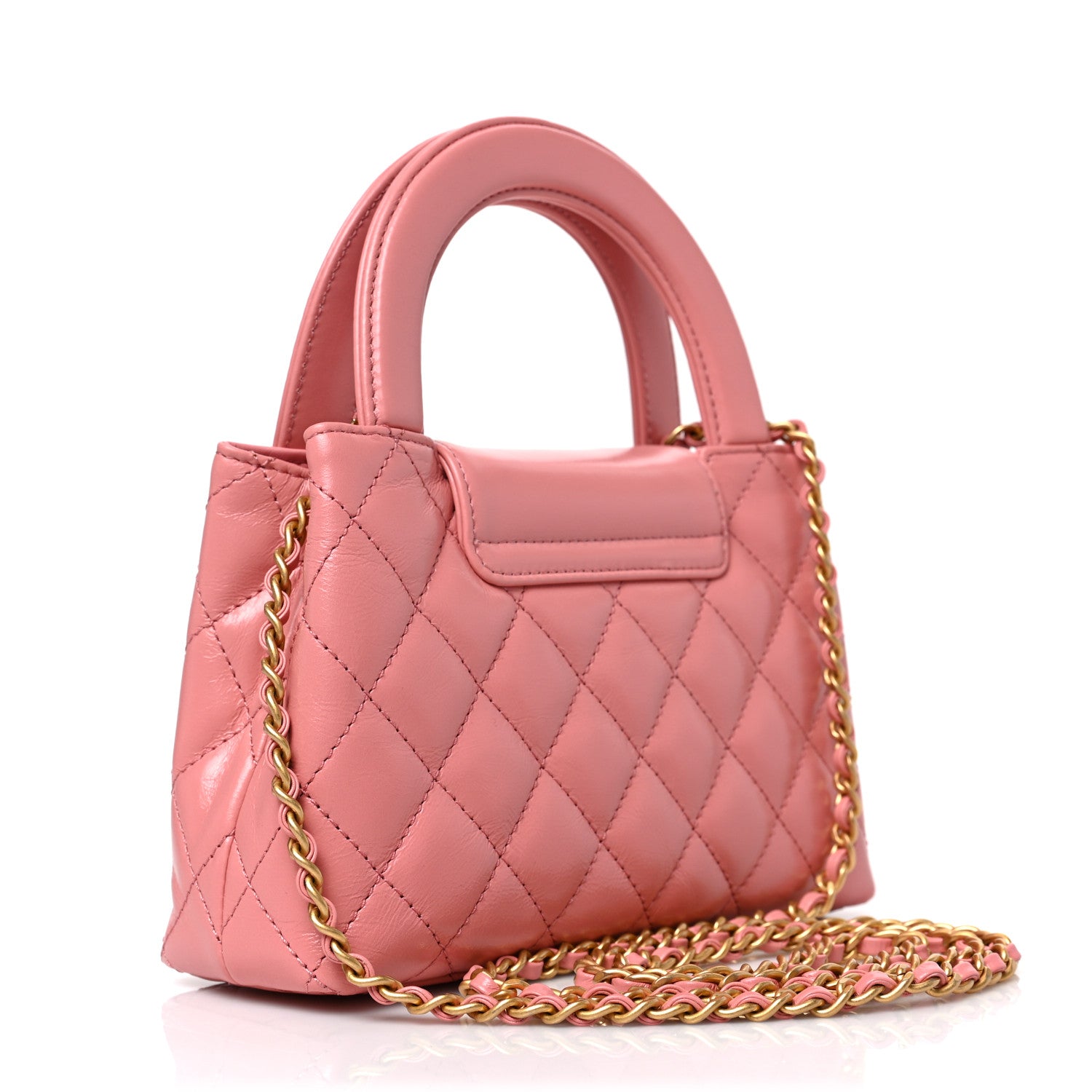 Chanel Shiny Aged Calfskin Quilted Nano Kelly Shopper Coral Pink 5 of 15