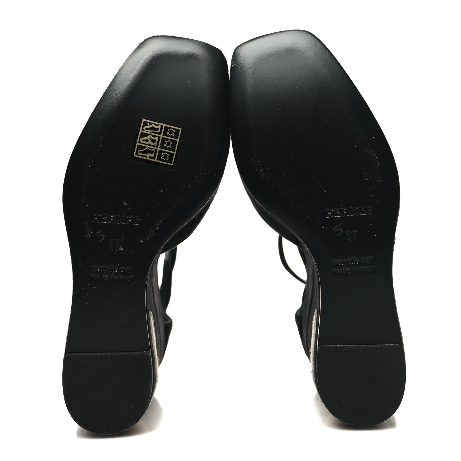 Hermes Suede Goatskin Tournis Wedge Sandals 37 Black 5 of 8