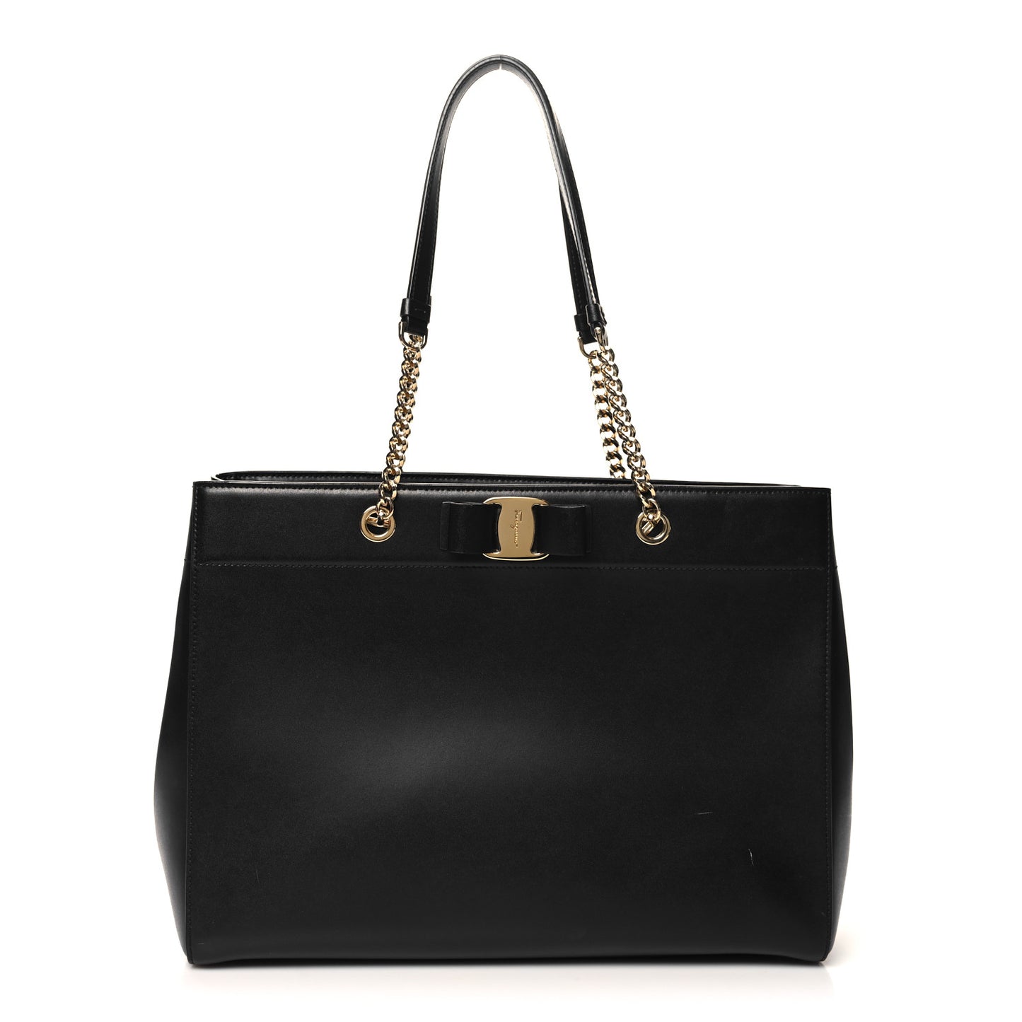 Hammered Calfskin Vara Bow Chain Black Black