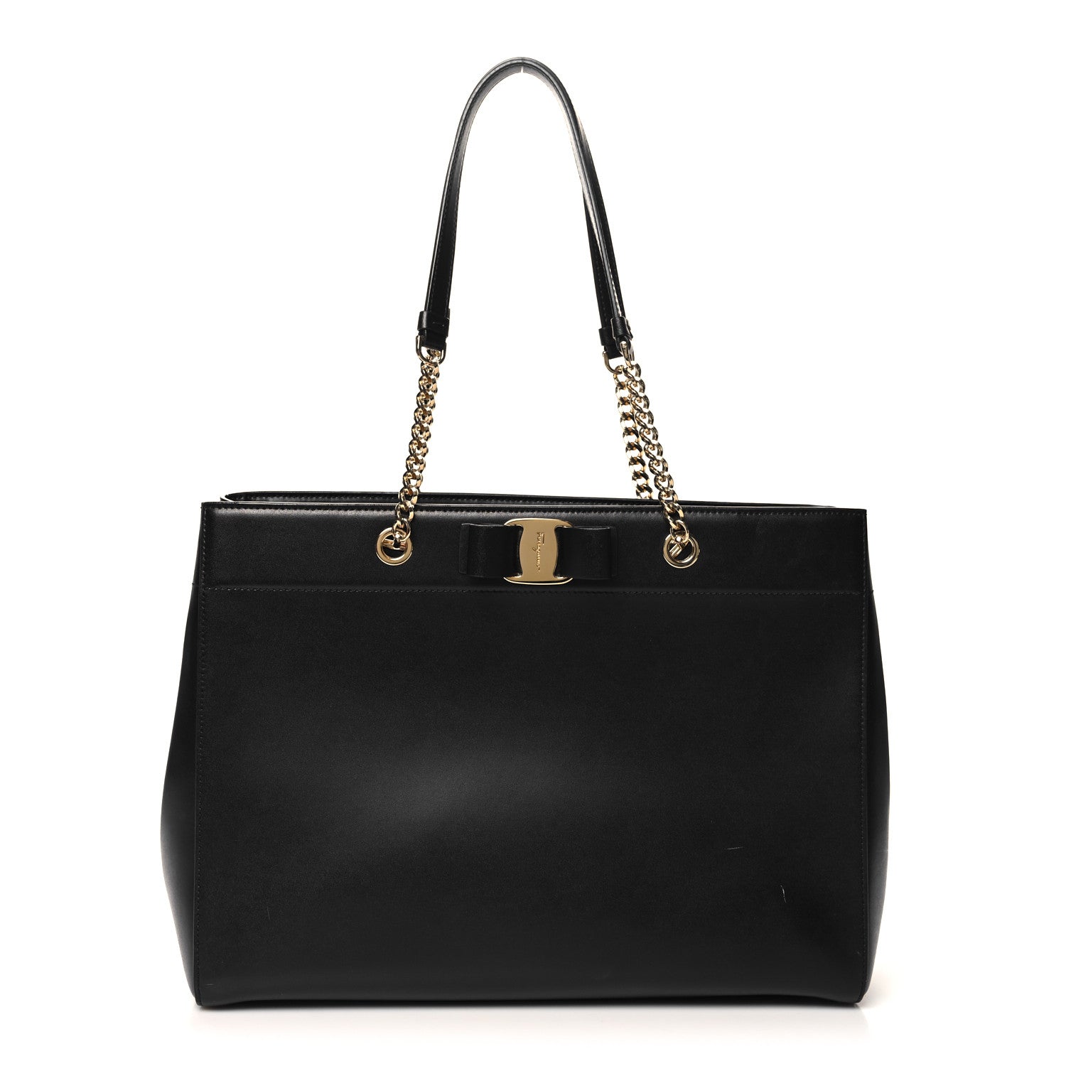 Salvatore Ferragamo Hammered Calfskin Vara Bow Chain Black Black 1 of 11