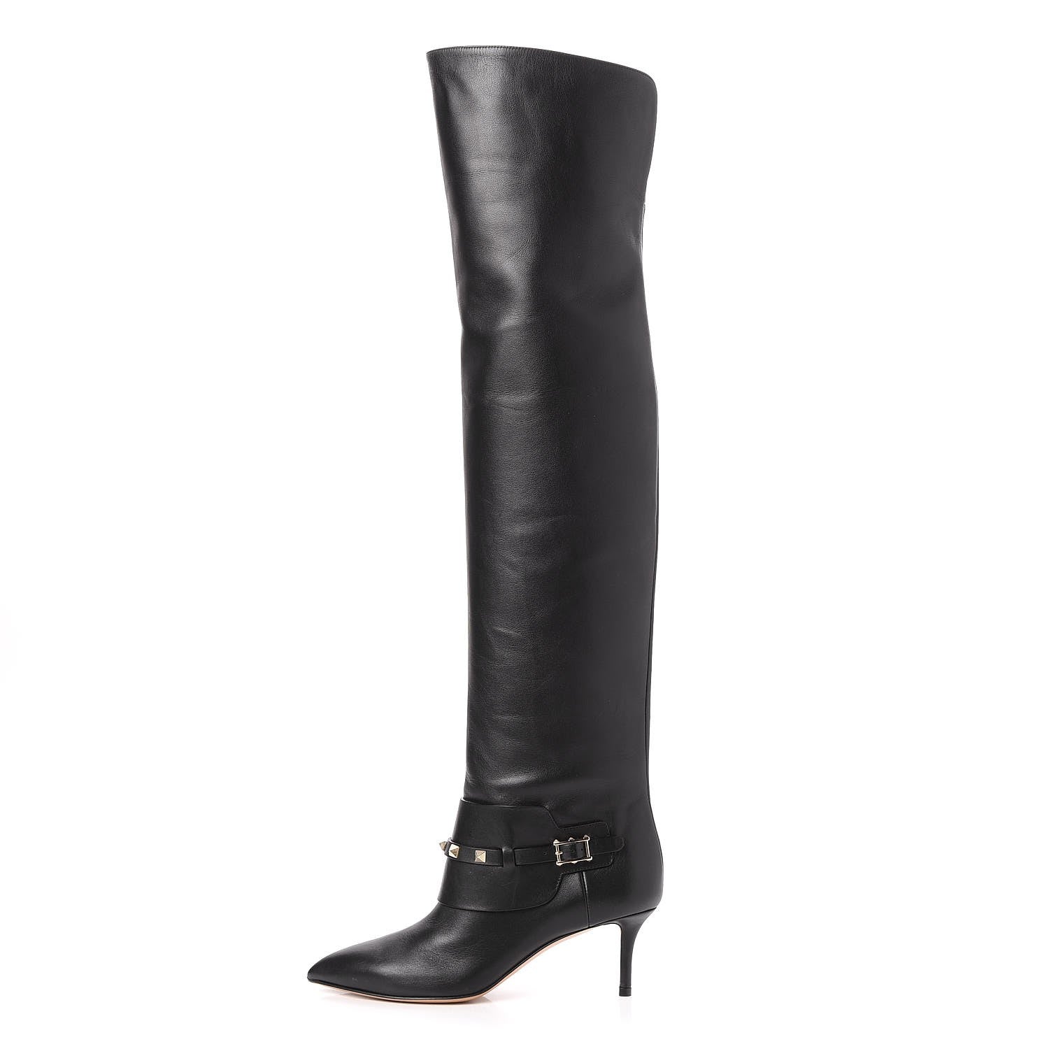 Valentino Garavani Calfskin Rockstud Over The Knee Boots 36.5 Black 1 of 7