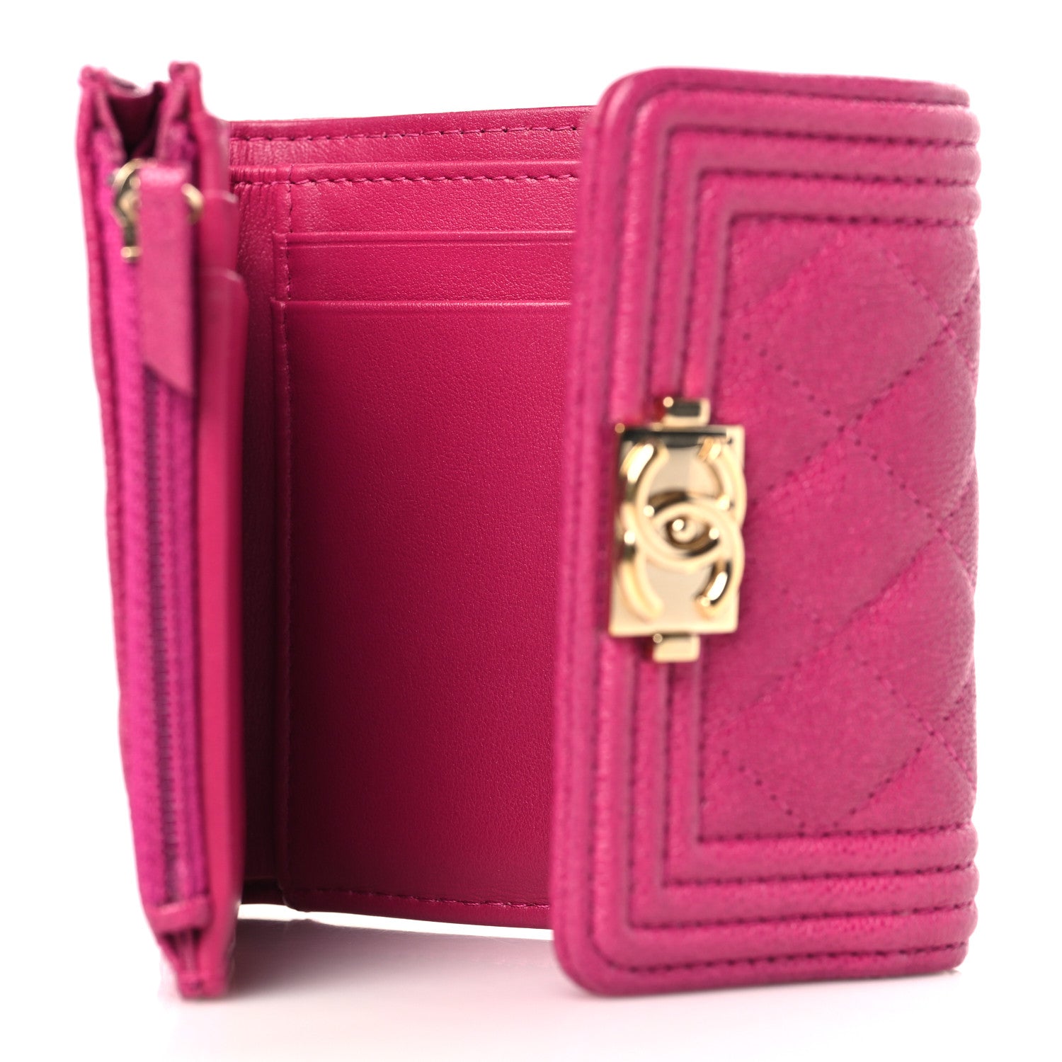 Chanel Caviar Quilted Compact Boy Wallet Dark Pink 5 of 7