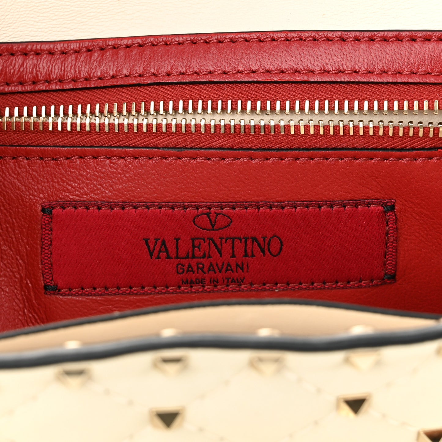 Nappa Rockstud Spike Wallet on Chain Light Ivory