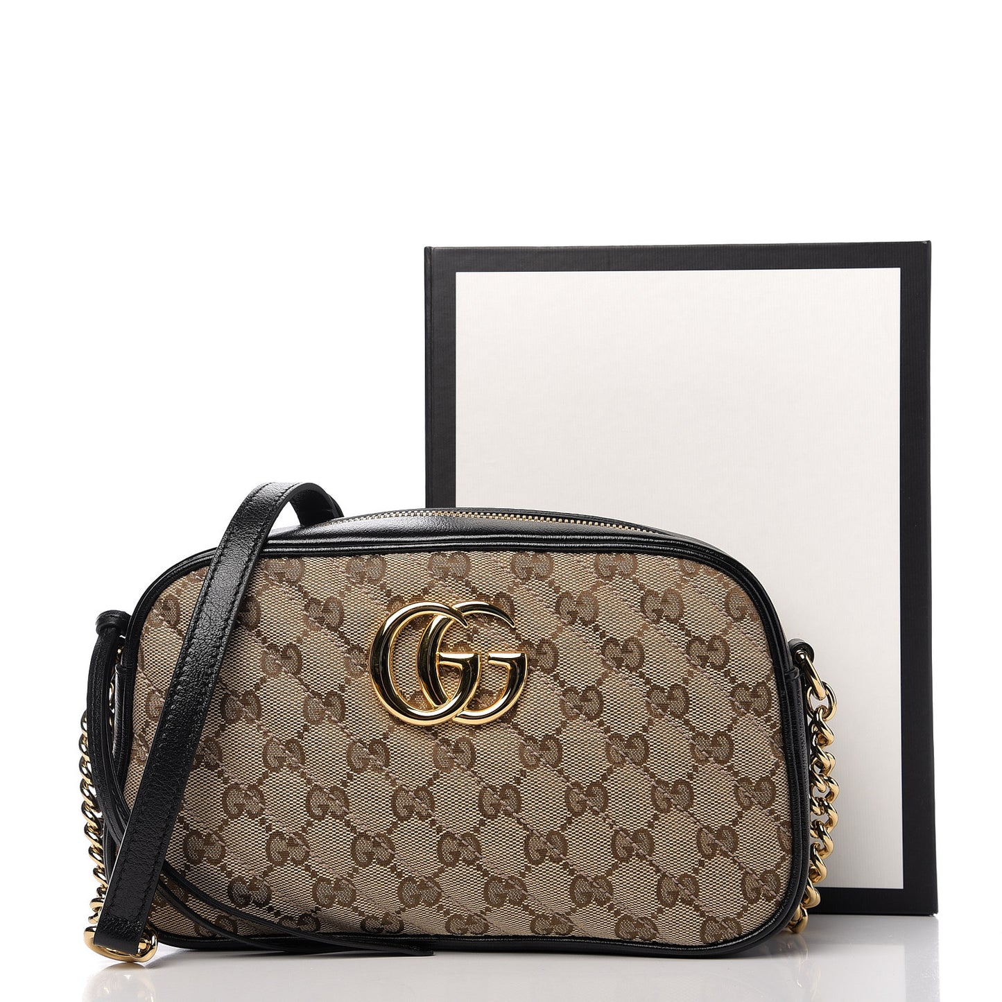 Monogram Matelasse Diagonal Small GG Marmont Chain Shoulder Bag Beige Black