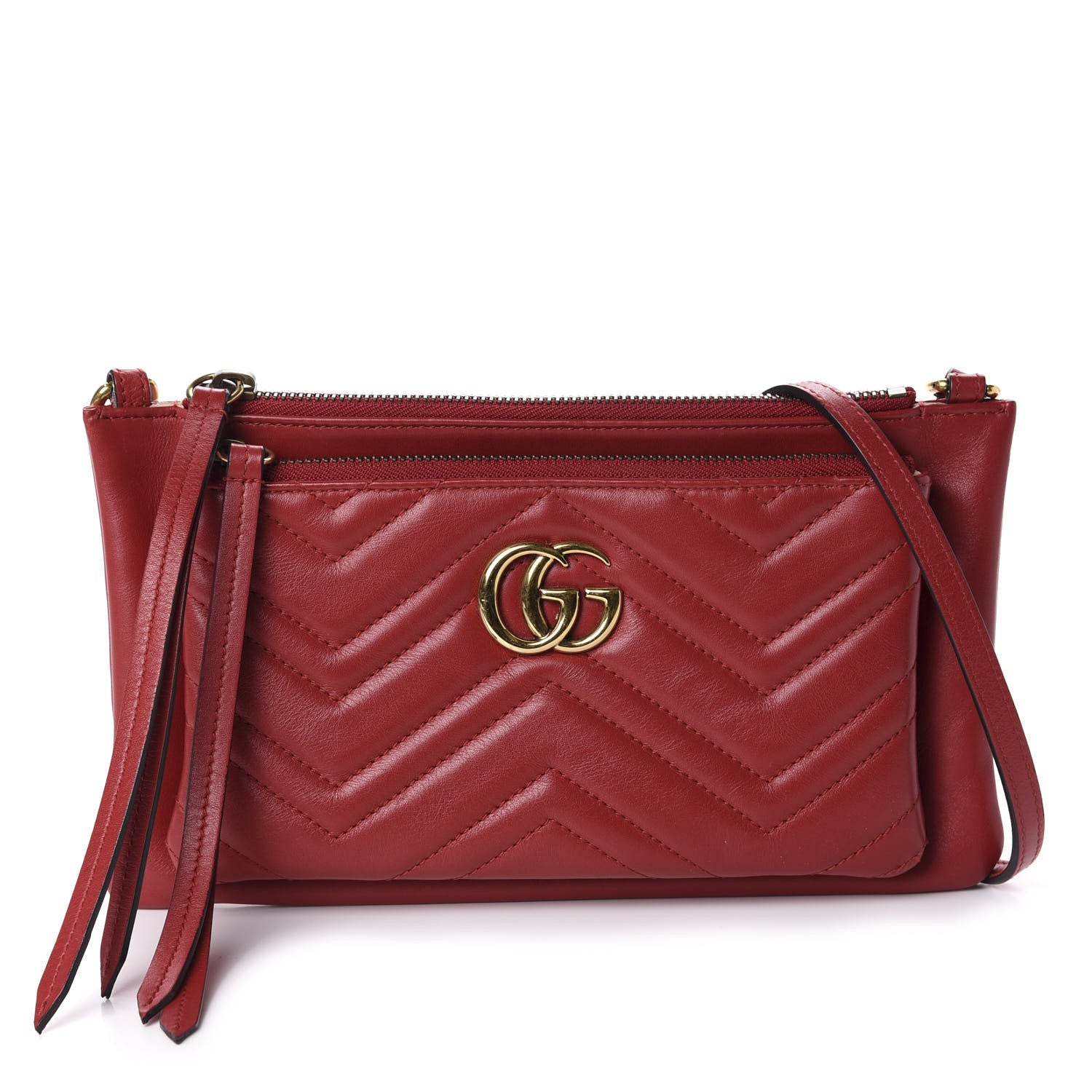 Gucci Calfskin Matelasse Small GG Marmont Double Zip Shoulder Bag Hibiscus Red 1 of 13