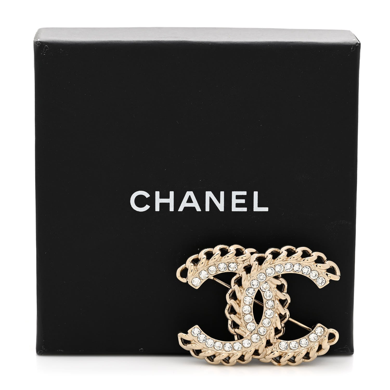 Chanel Crystal Chain CC Brooch Gold 5 of 5