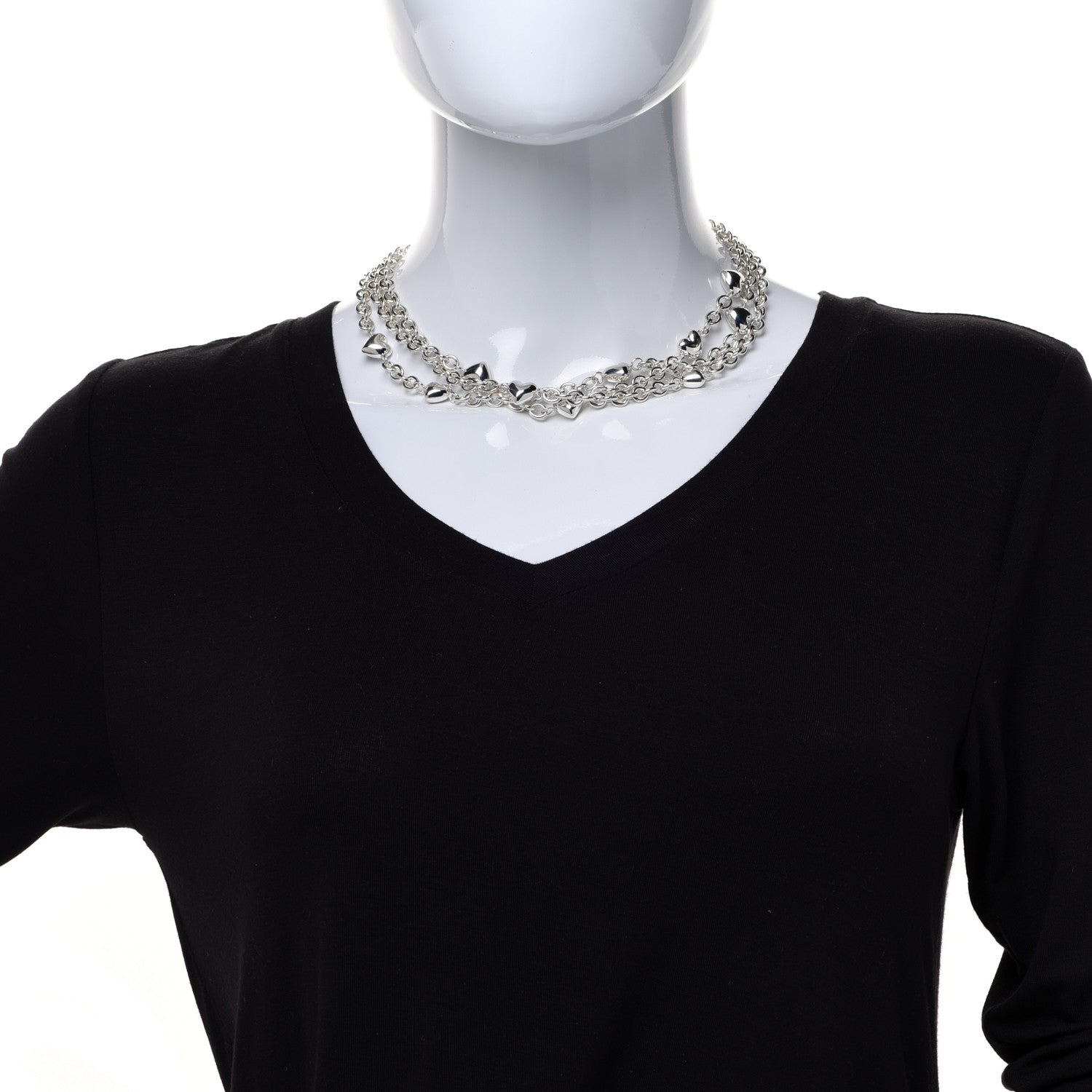 Tiffany Sterling Silver Puff Heart Multi Strand Necklace 2 of 4