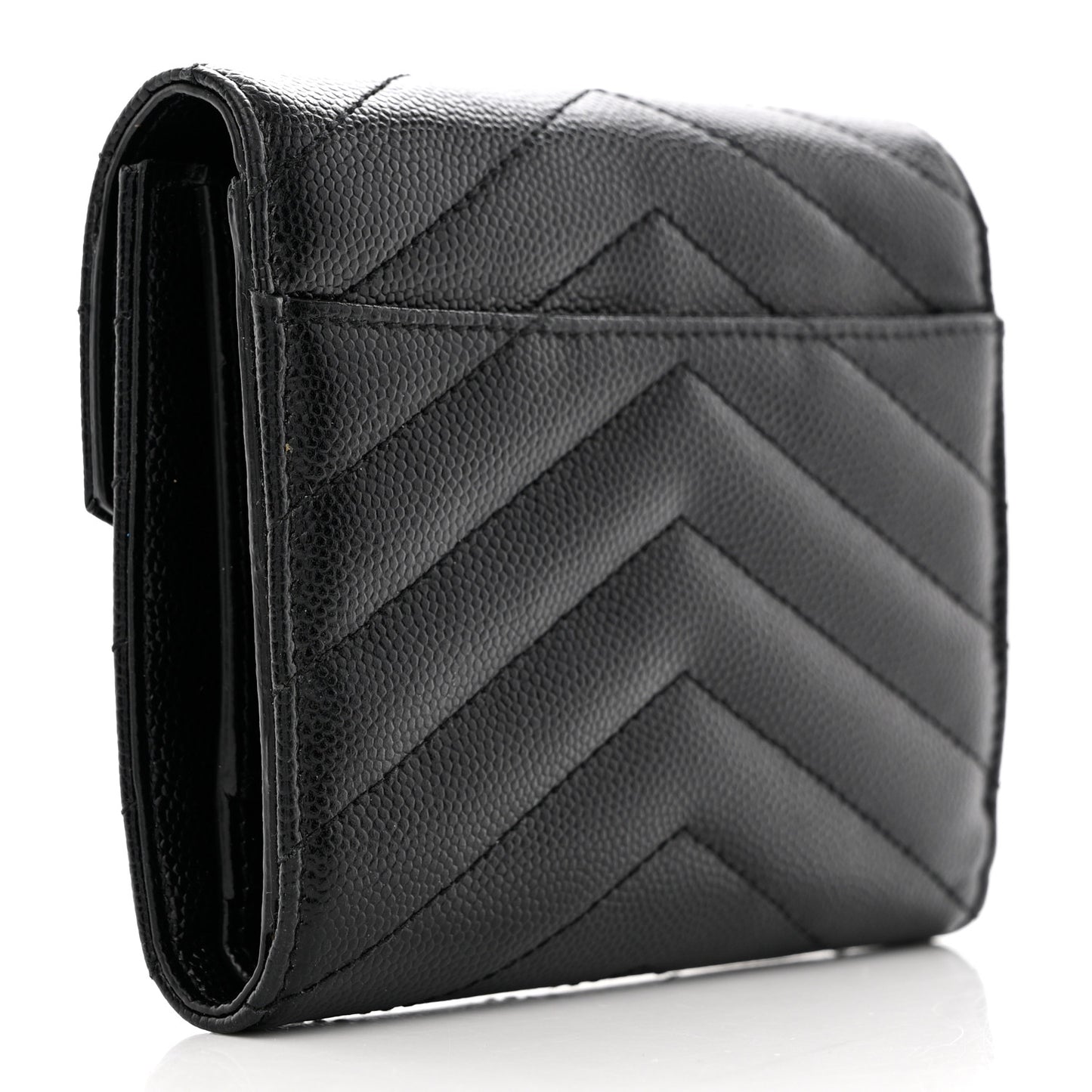 Grain De Poudre Matelasse Chevron Monogram Compact Tri Fold Wallet Black