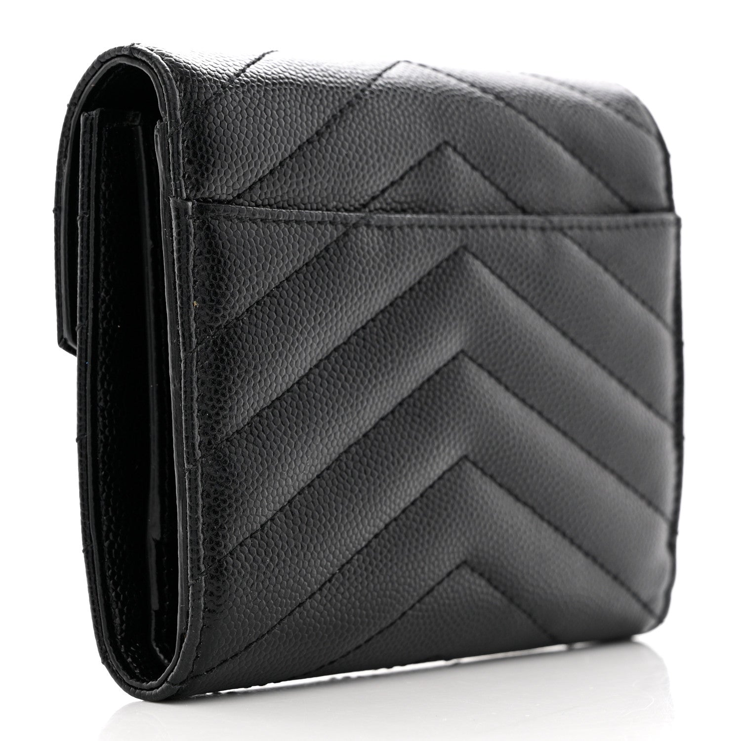 Saint Laurent Grain De Poudre Matelasse Chevron Monogram Compact Tri Fold Wallet Black 3 of 7
