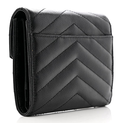 Saint Laurent Grain De Poudre Matelasse Chevron Monogram Compact Tri Fold Wallet Black 3 of 7