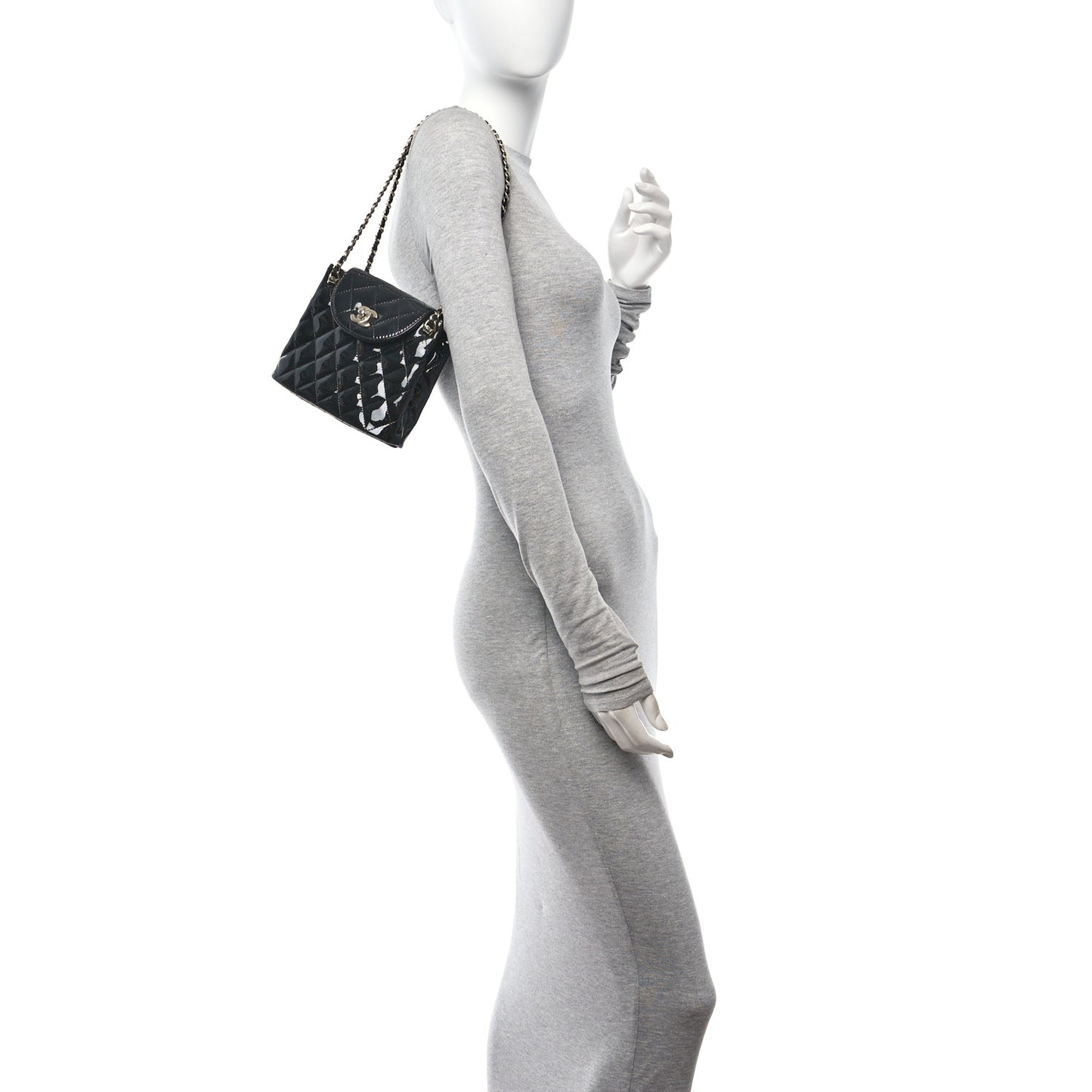 Patent Quilted Shiny Coco Small Flap Hobo Black