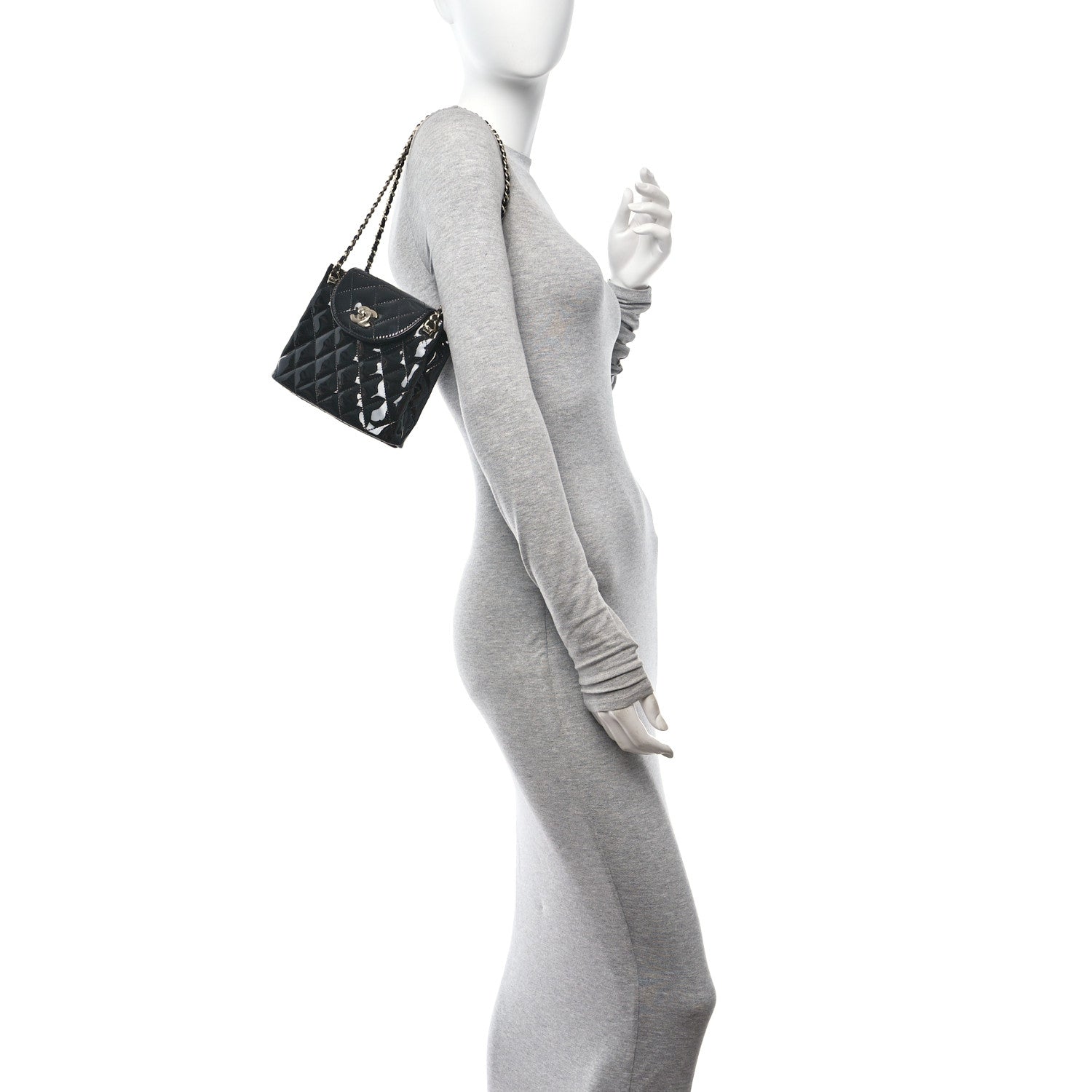 Chanel Patent Quilted Shiny Coco Small Flap Hobo Black 2 of 11