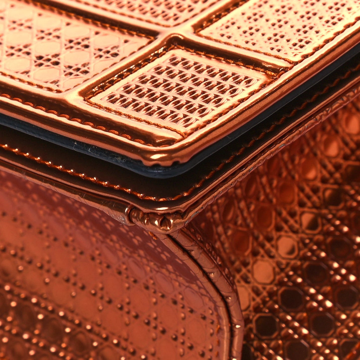 Metallic Patent Micro-Cannage Small Diorama Flap Bag Orange