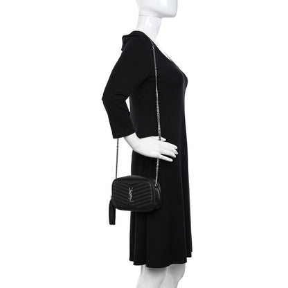 Saint Laurent Grain De Poudre Matelasse Monogram Mini Lou Camera Bag Black 2 of 13