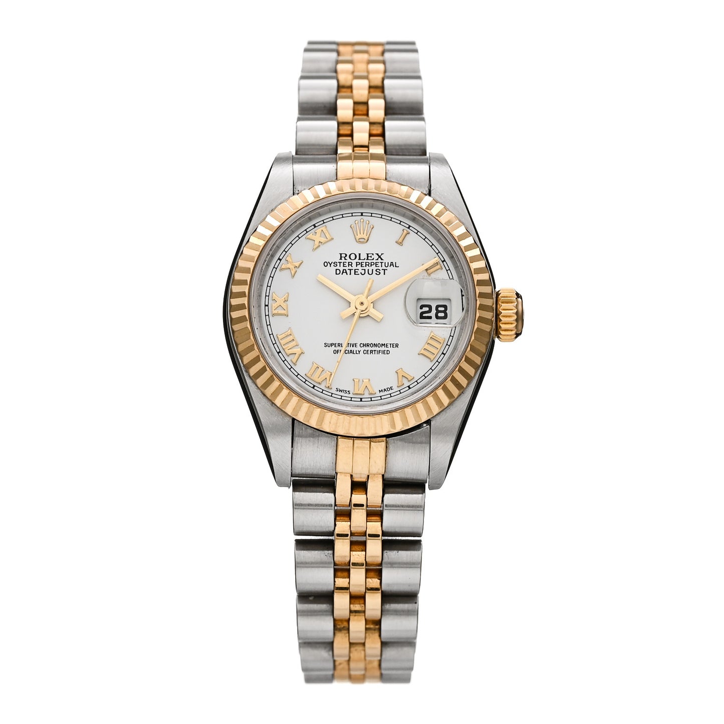 Stainless Steel 18K Yellow Gold 26mm Oyster Perpetual Datejust Watch White Roman 79173