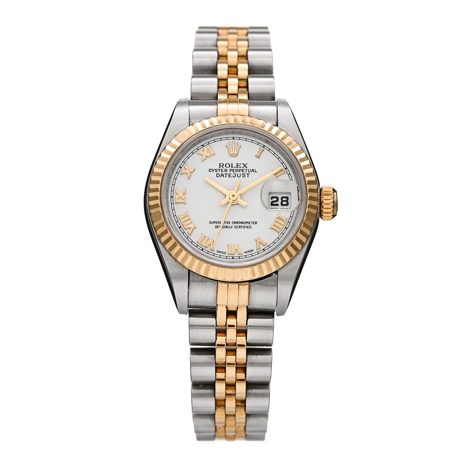 Rolex Stainless Steel 18K Yellow Gold 26mm Oyster Perpetual Datejust Watch White Roman 79173 1 of 4