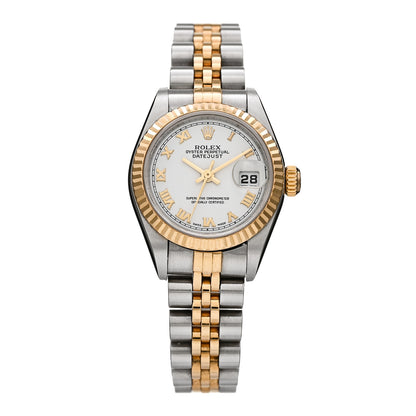 Rolex Stainless Steel 18K Yellow Gold 26mm Oyster Perpetual Datejust Watch White Roman 79173 1 of 4
