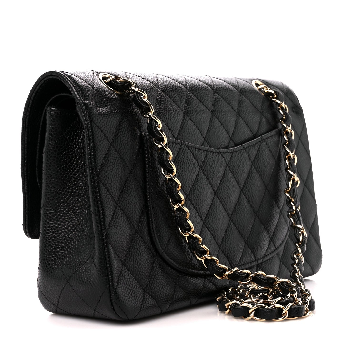 Caviar Quilted Medium Double Flap Black